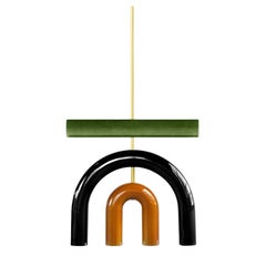 Lampe suspendue en céramique 'TRN D1' par Pani Jurek, tige en laiton, vert, noir et ocre