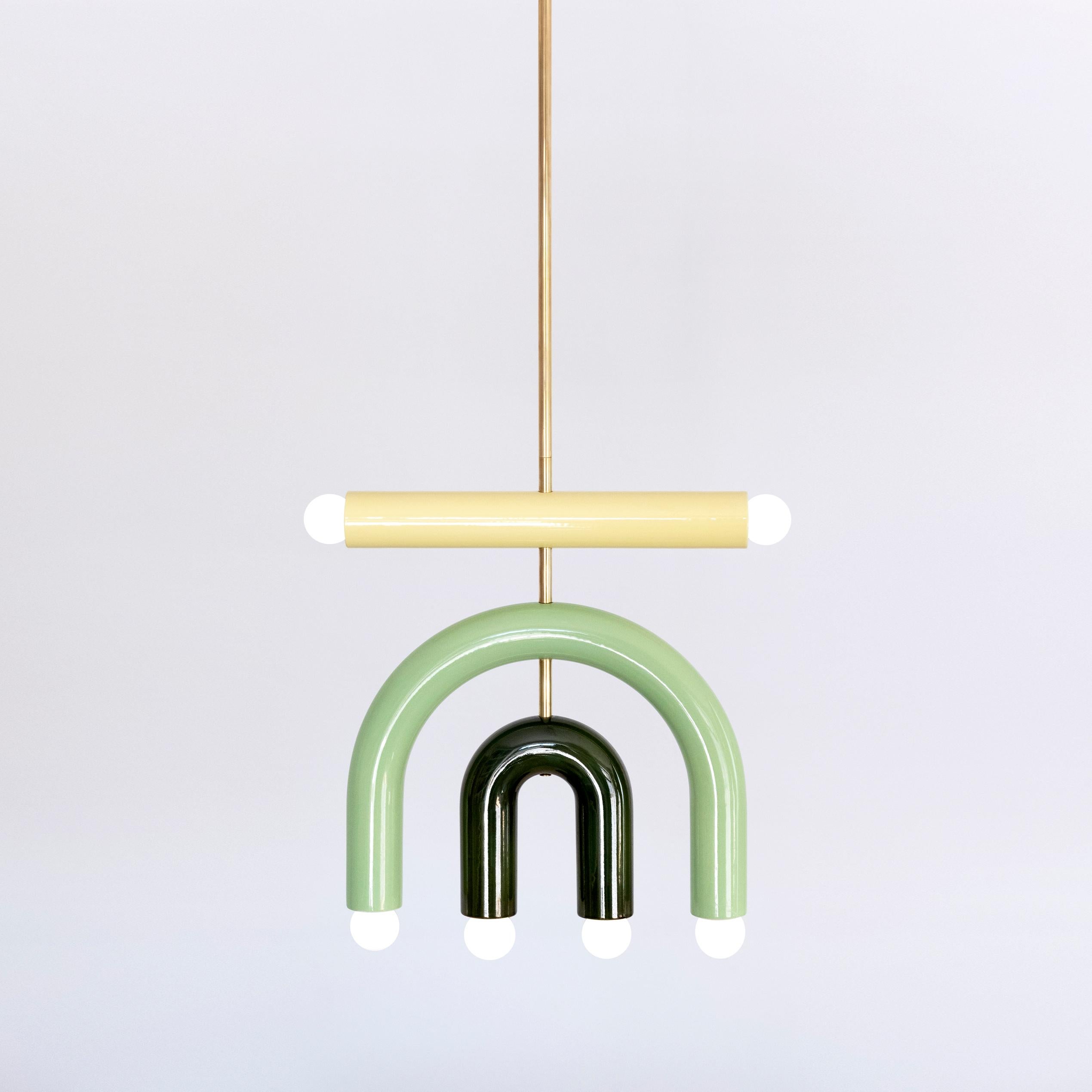 Ceramic Pendant Lamp 'TRN D1' by Pani Jurek, Brass Rod, Lilac, Pink & Yellow For Sale 10