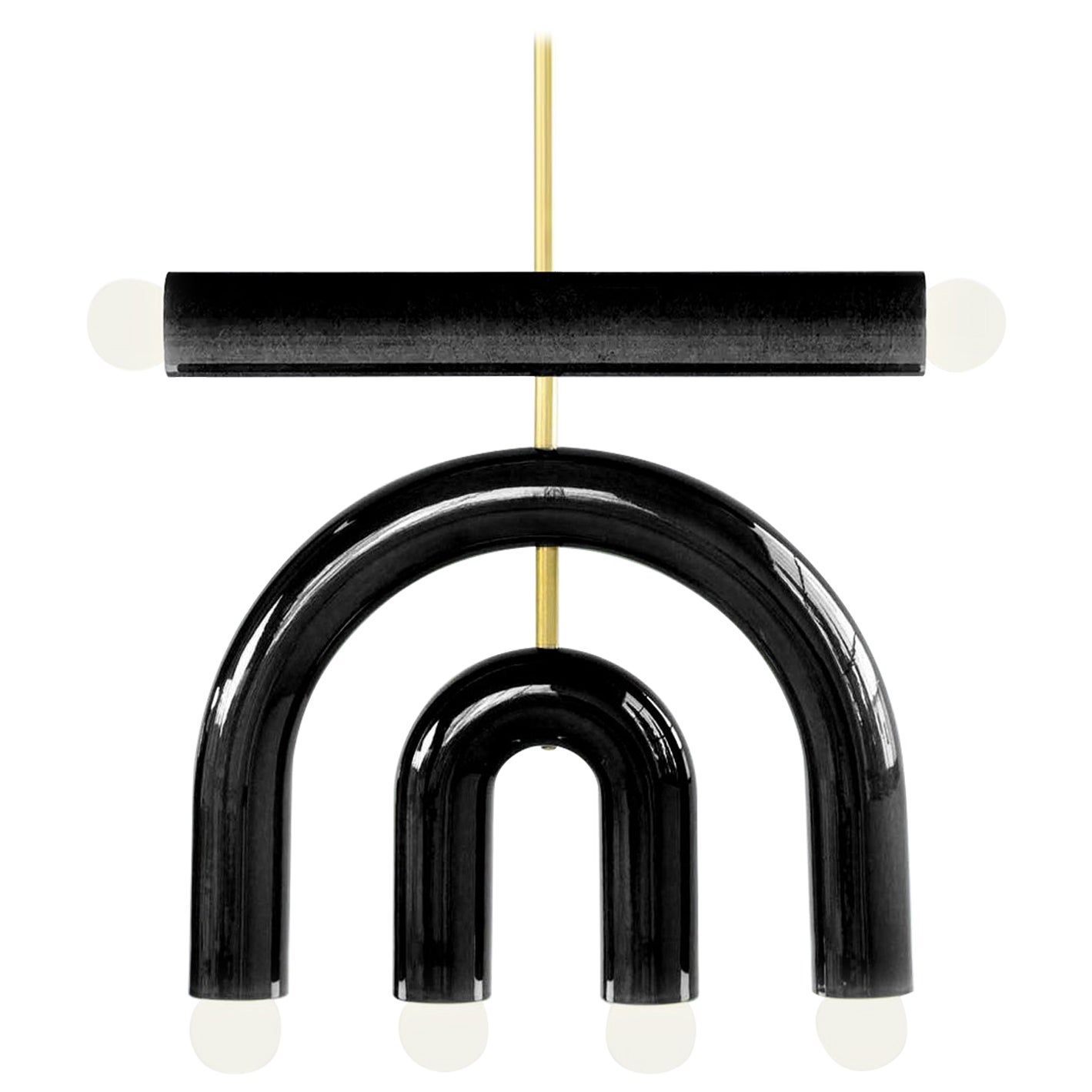 Ceramic Pendant Lamp 'TRN D1' by Pani Jurek, Brass Rod, Lilac, Pink & Yellow In New Condition For Sale In Paris, IDF