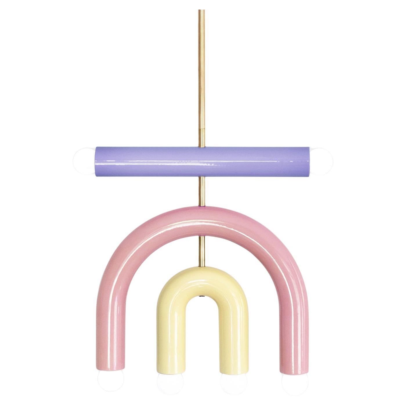 Ceramic Pendant Lamp 'TRN D1' by Pani Jurek, Brass Rod, Lilac, Pink & Yellow For Sale