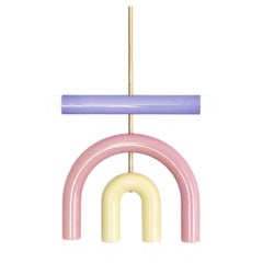 Ceramic Pendant Lamp 'TRN D1' by Pani Jurek, Brass Rod, Lilac, Pink & Yellow