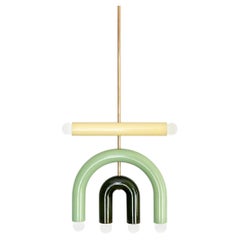 Keramik-Pendelleuchte 'TRN D1' von Pani Jurek, Messingstab, Ockerfarben