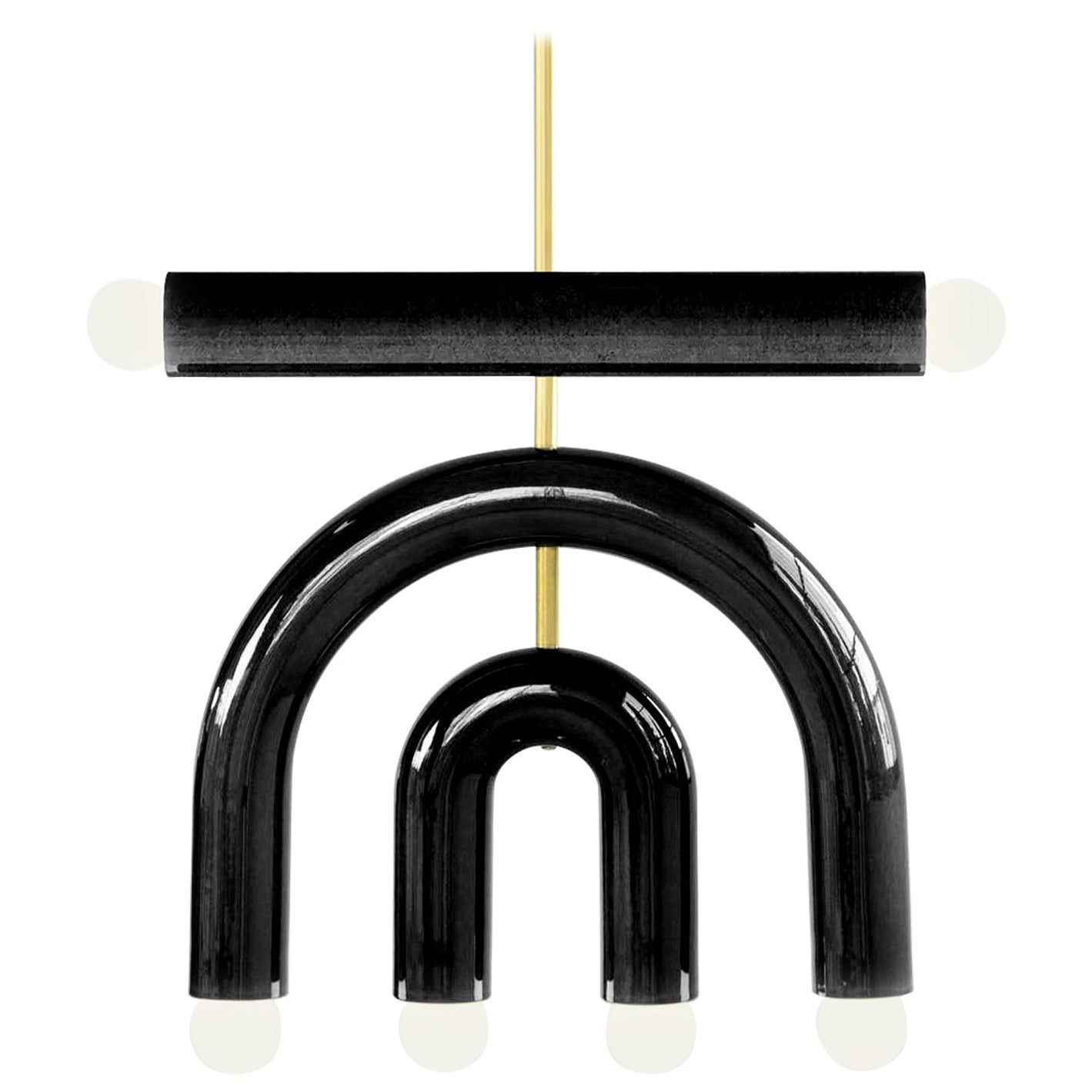 Contemporary Ceramic Pendant Lamp 'TRN D1' by Pani Jurek, Brass Rod, Ochre For Sale