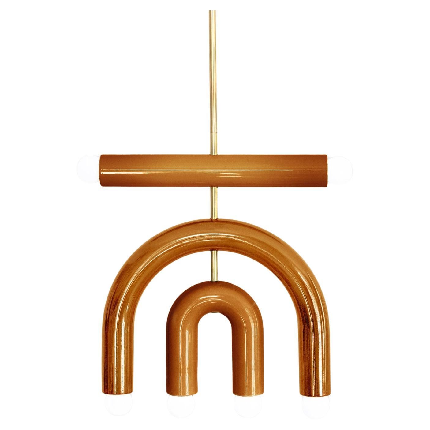 Lampe à suspension en céramique TRN D1 de Pani Jurek, tige en laiton, ocre