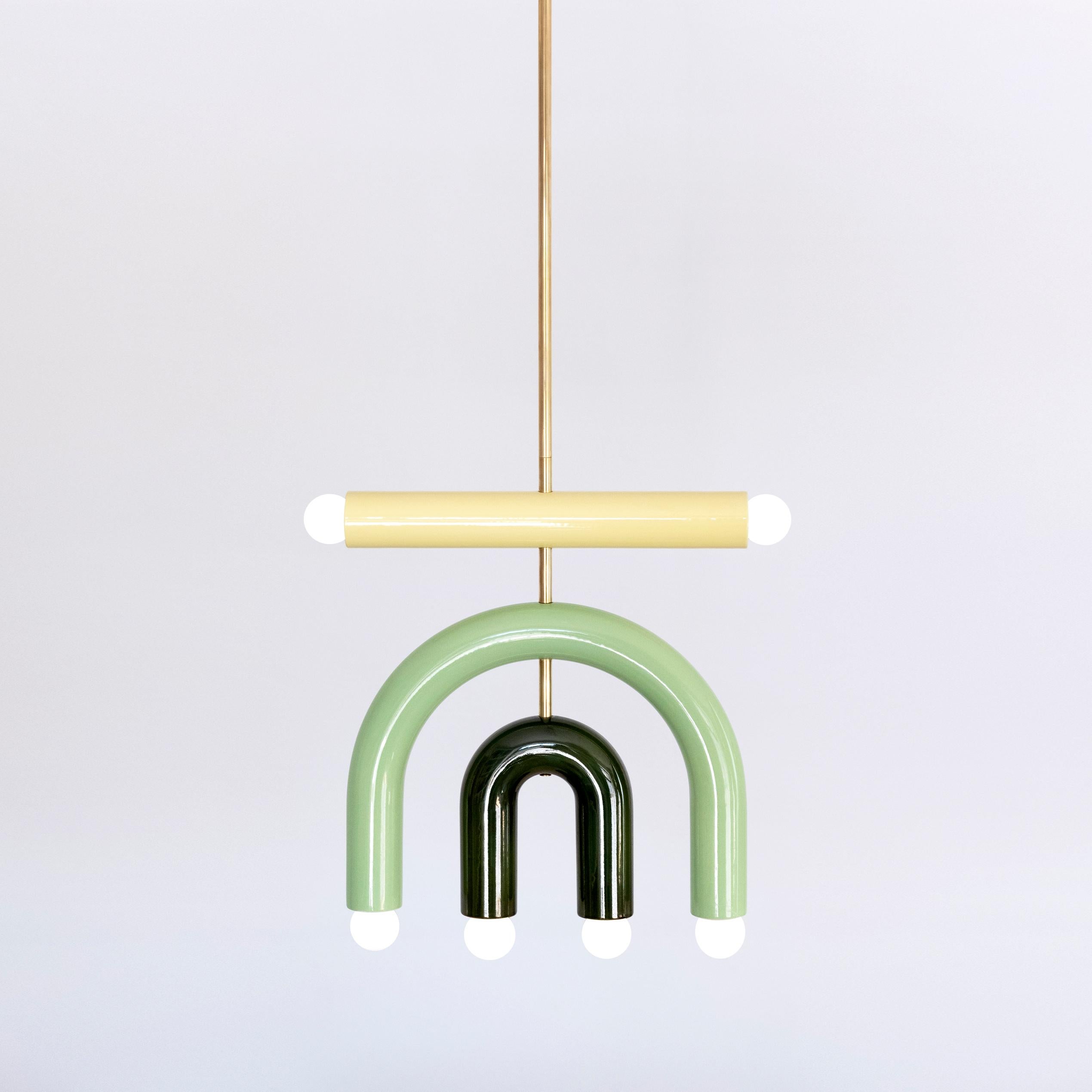 Ceramic Pendant Lamp 'TRN D1' by Pani Jurek, Brass Rod, Green & Yellow For Sale 10