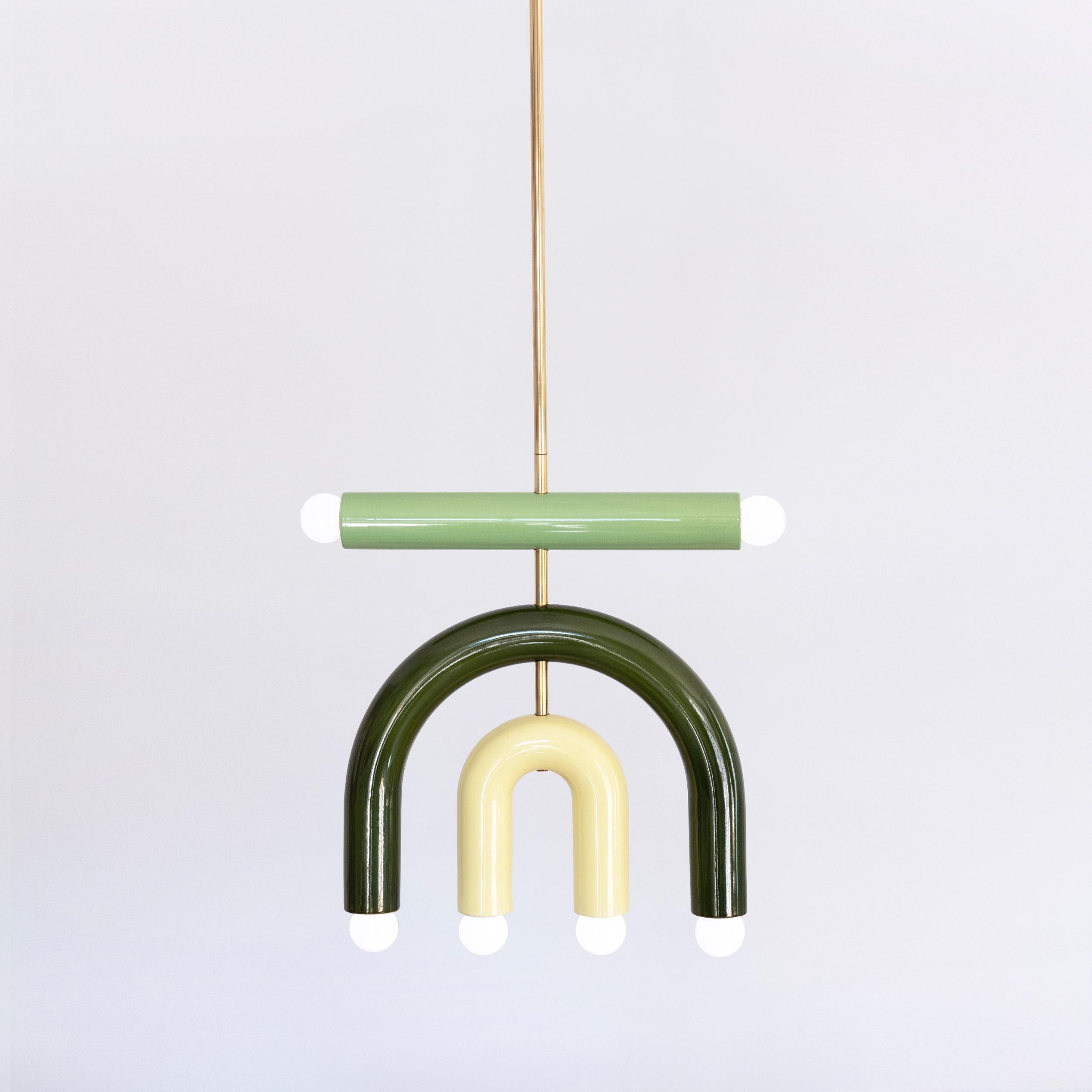 Ceramic Pendant Lamp 'TRN D1' by Pani Jurek, Brass Rod, Yellow & Green  For Sale 9