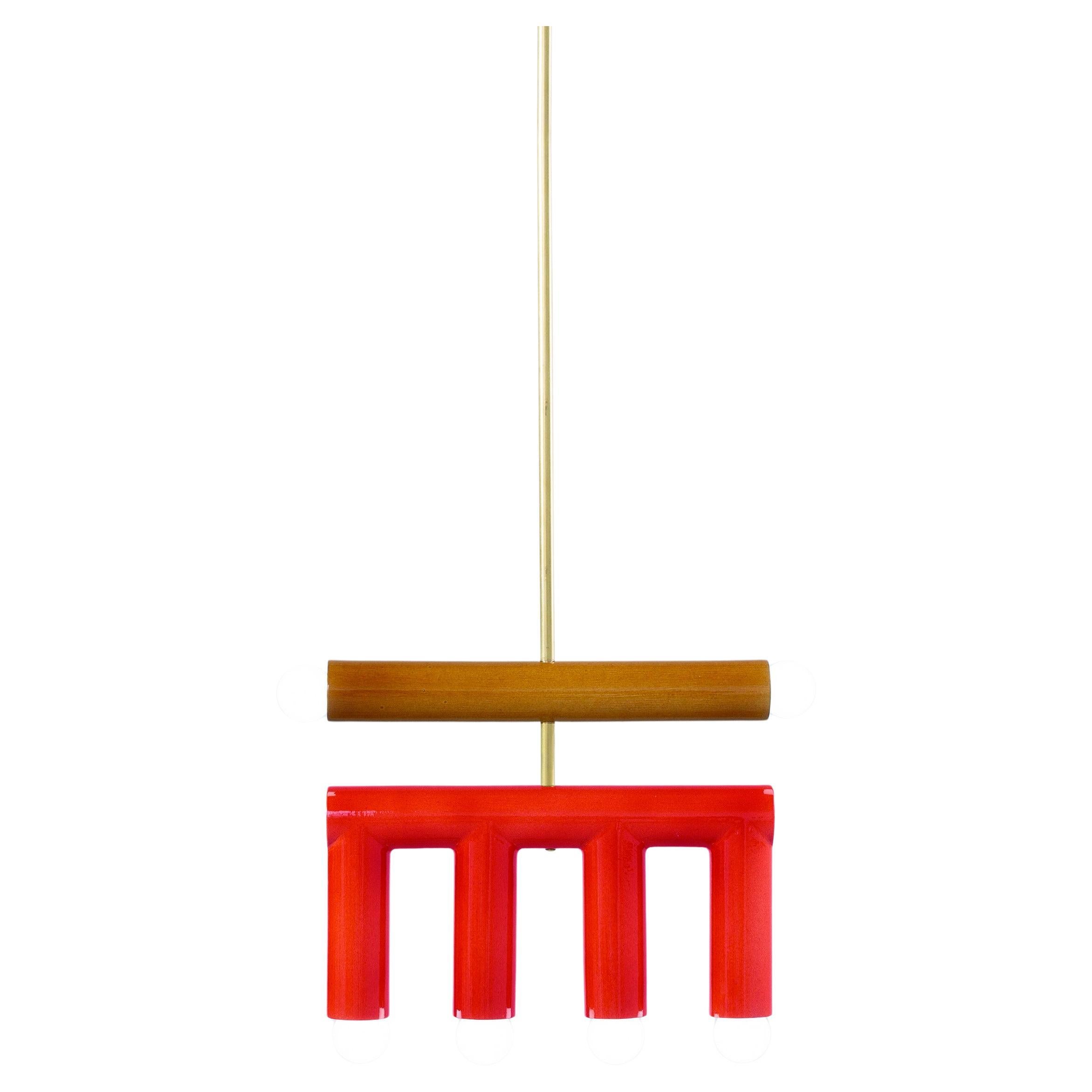 Ceramic Pendant Lamp 'TRN D2' by Pani Jurek, Brass Rod, Ochre & Red For Sale