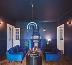 Lampada a sospensione in ceramica TRN F1 in ottone blu di Pani Jurek