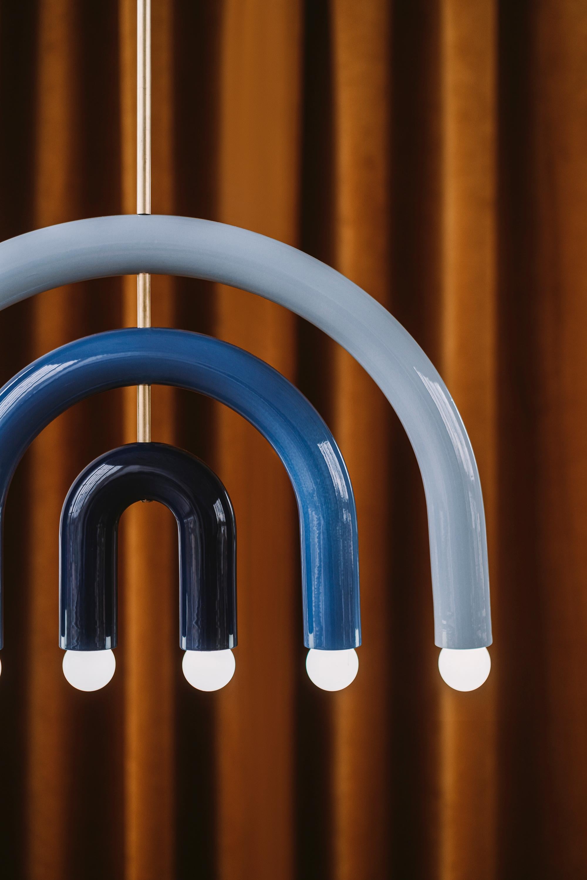 Polonais Lampe à suspension TRN F1 en laiton bleu de Pani Jurek en vente