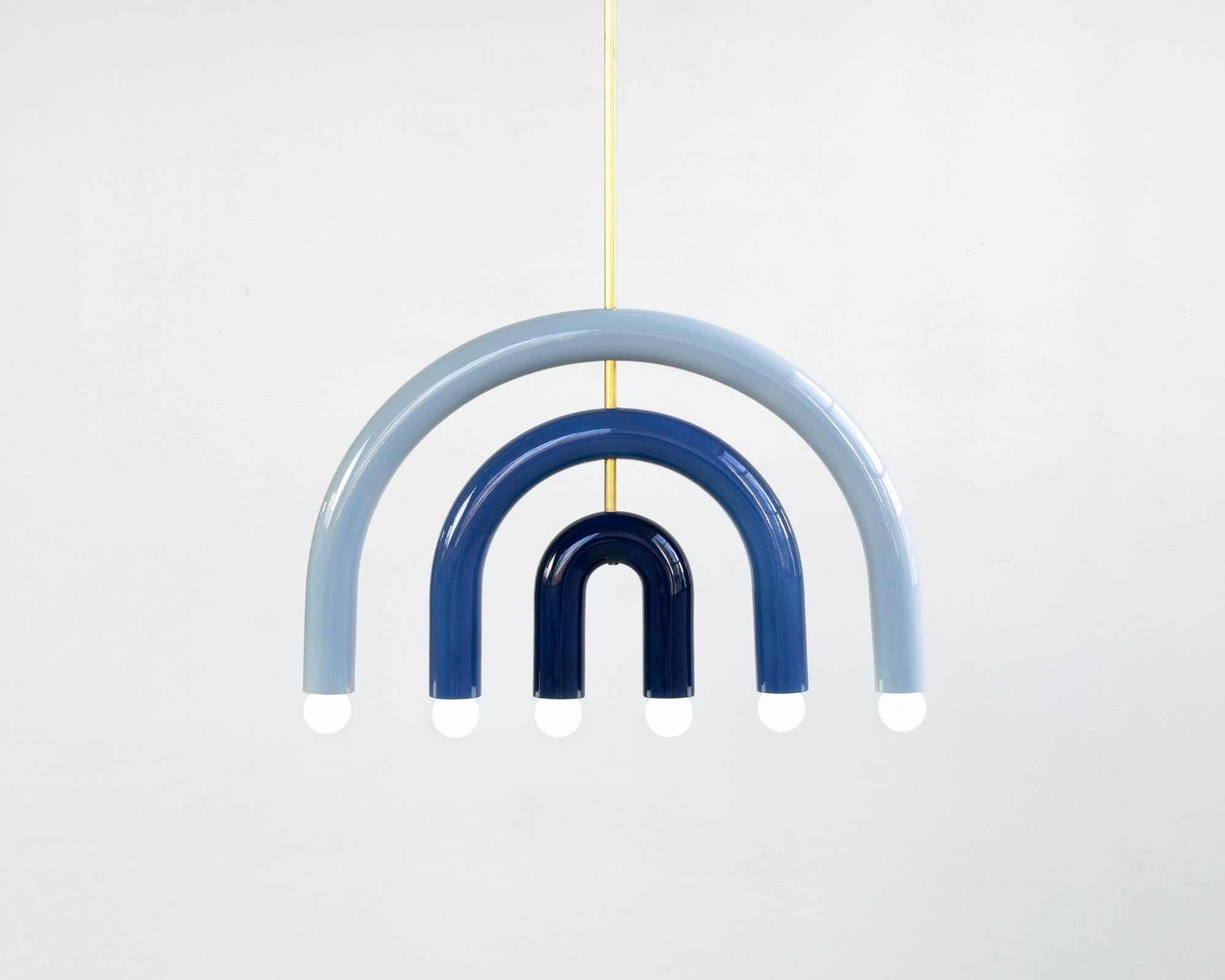 Polish Ceramic Pendant Lamp 'TRN F1' by Pani Jurek, Green, Ochre & Brown For Sale