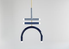 Lampada a sospensione in ceramica "TRN F2" di Pani Jurek, asta in ottone, blu