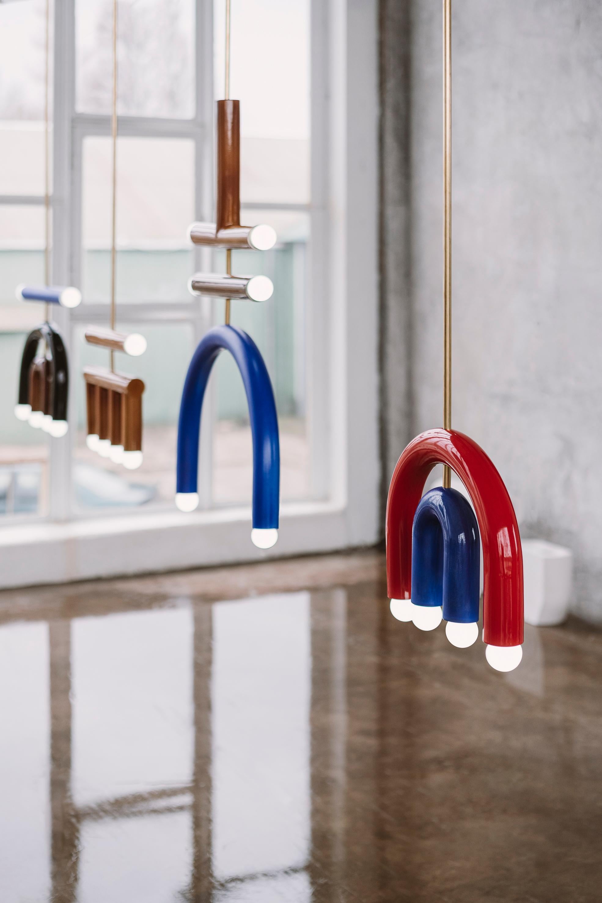 Polacco Lampada a sospensione in ceramica 'TRN F2' di Pani Jurek, Marrone ocra bianco in vendita