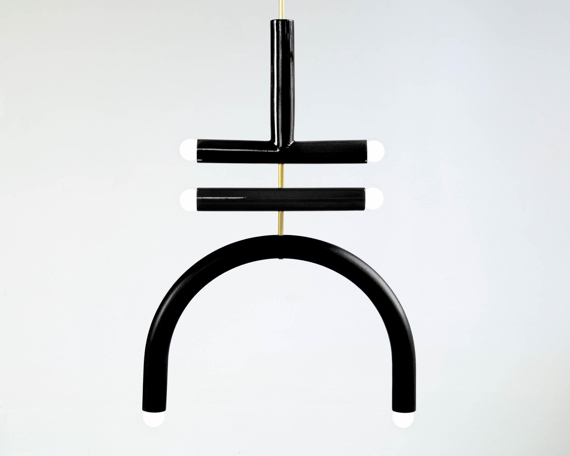 Contemporary Ceramic Pendant Lamp 'TRN F2' by Pani Jurek, Brass Rod, Ochre & Brown For Sale