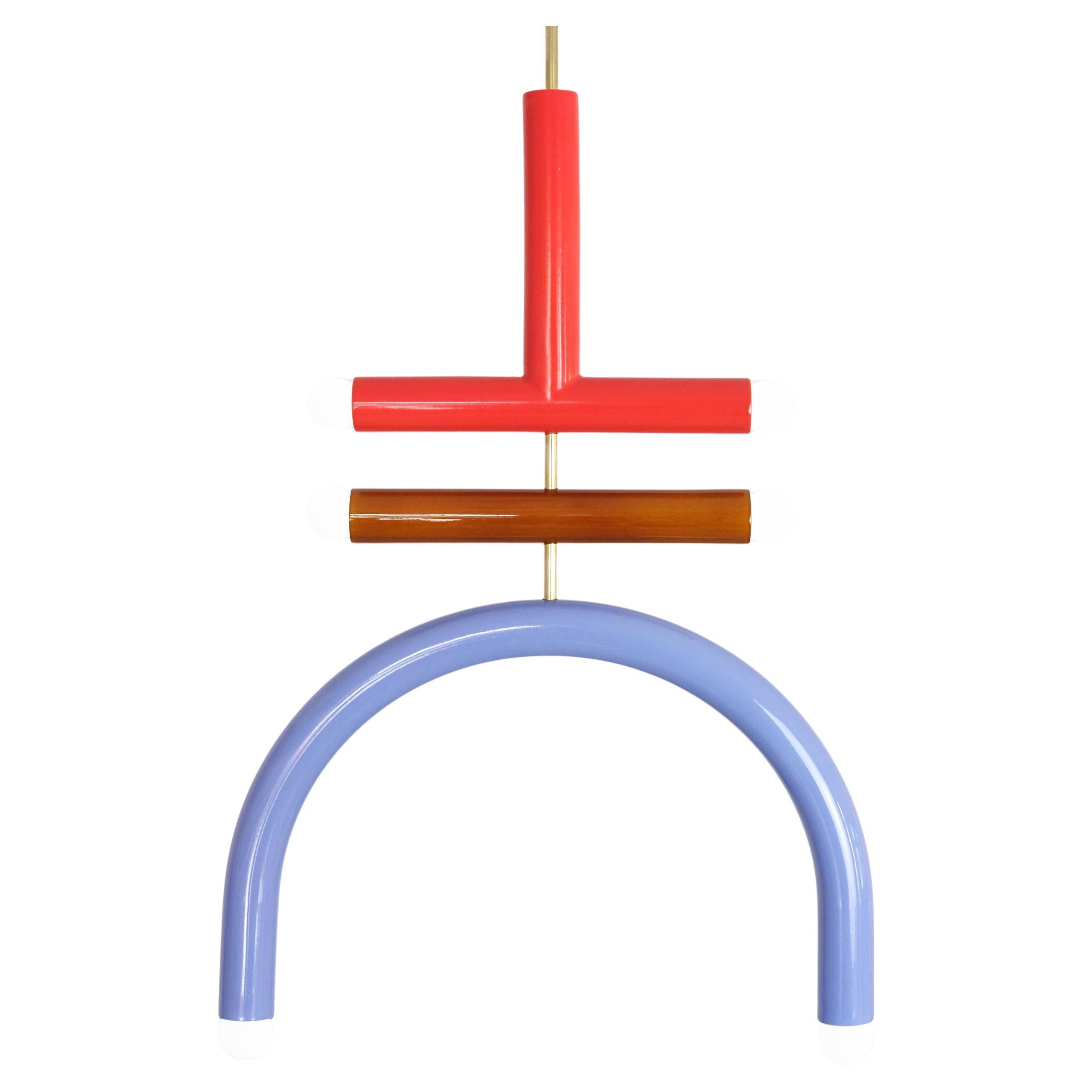 Ceramic Pendant Lamp 'TRN F2' by Pani Jurek, Brass Rod, Red, Ochre & Lilac For Sale