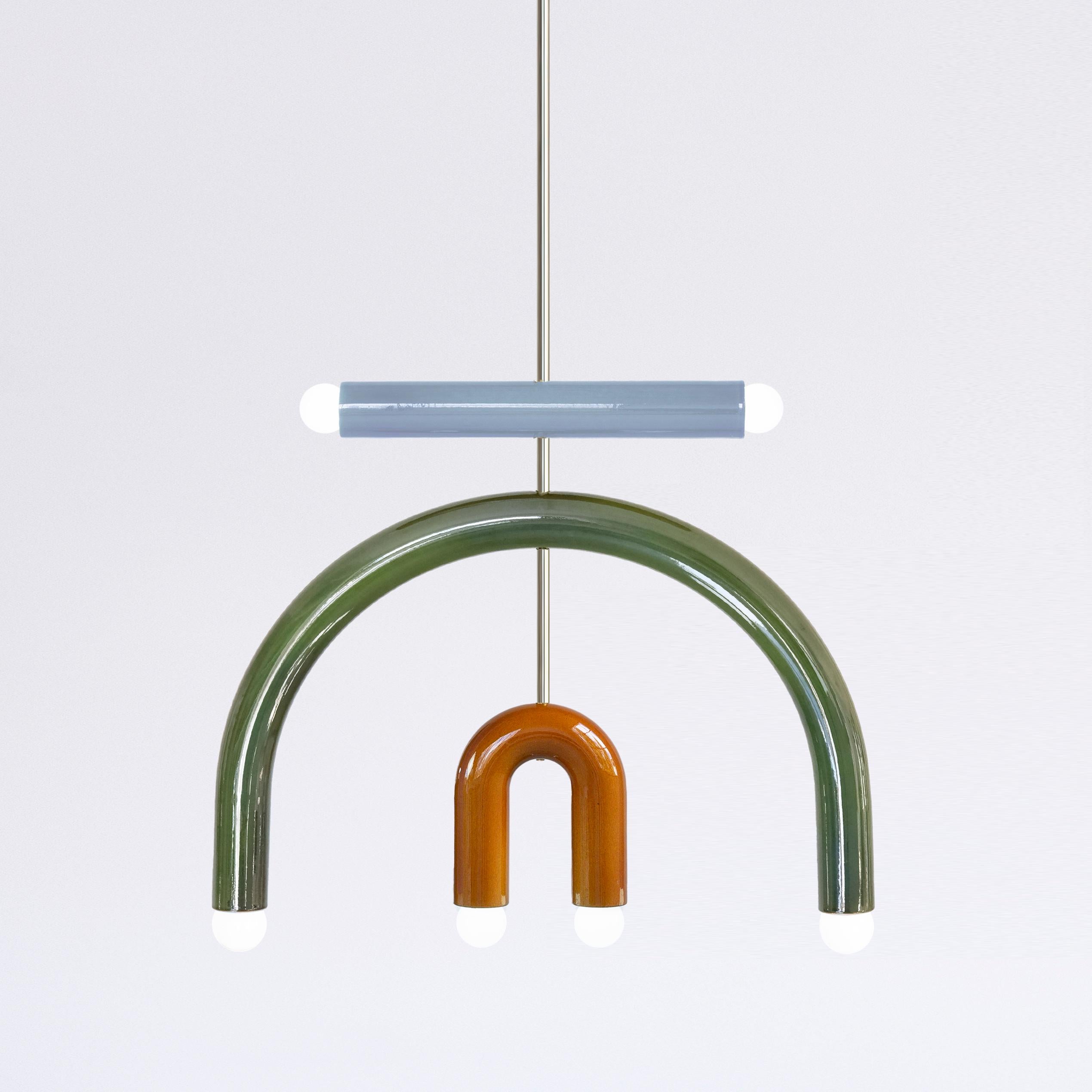 Polish Ceramic Pendant Lamp TRN F3 Blue, Black, Brown, Silver Finish by Pani Jurek For Sale