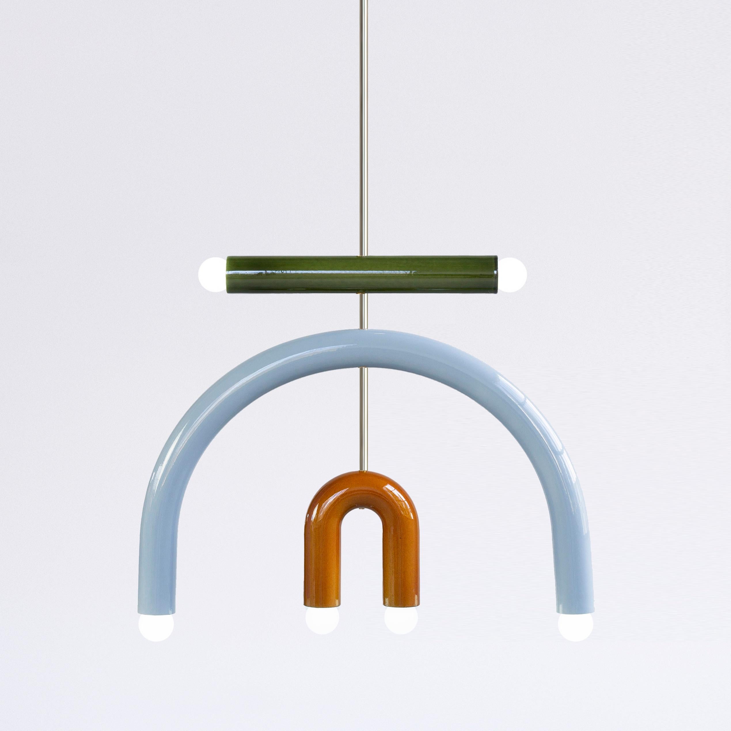 Contemporary Ceramic Pendant Lamp TRN F3 Blue, Black, Brown, Silver Finish by Pani Jurek For Sale