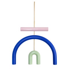 Lampe suspendue TRN F3 de Pani Jurek, tige en laiton, rose, bleu et pêche