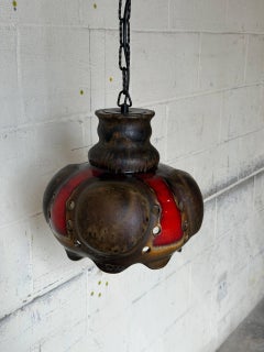 Ceramic Pendant Light Fixture Glazed Studio Pottery Ceiling Lamp Vintage 1970s