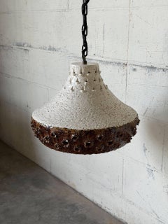 Ceramic Pendant Light Fixture Textured Studio Pottery Ceiling Lamp Vintage 1970s