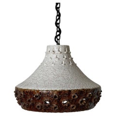 Ceramic Pendant Light Fixture Textured Studio Pottery Ceiling Lamp Vintage 1970s
