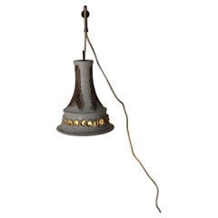 Ceramic Pendant Light Fixture Textured Studio Pottery Lamp Vintage 1970s