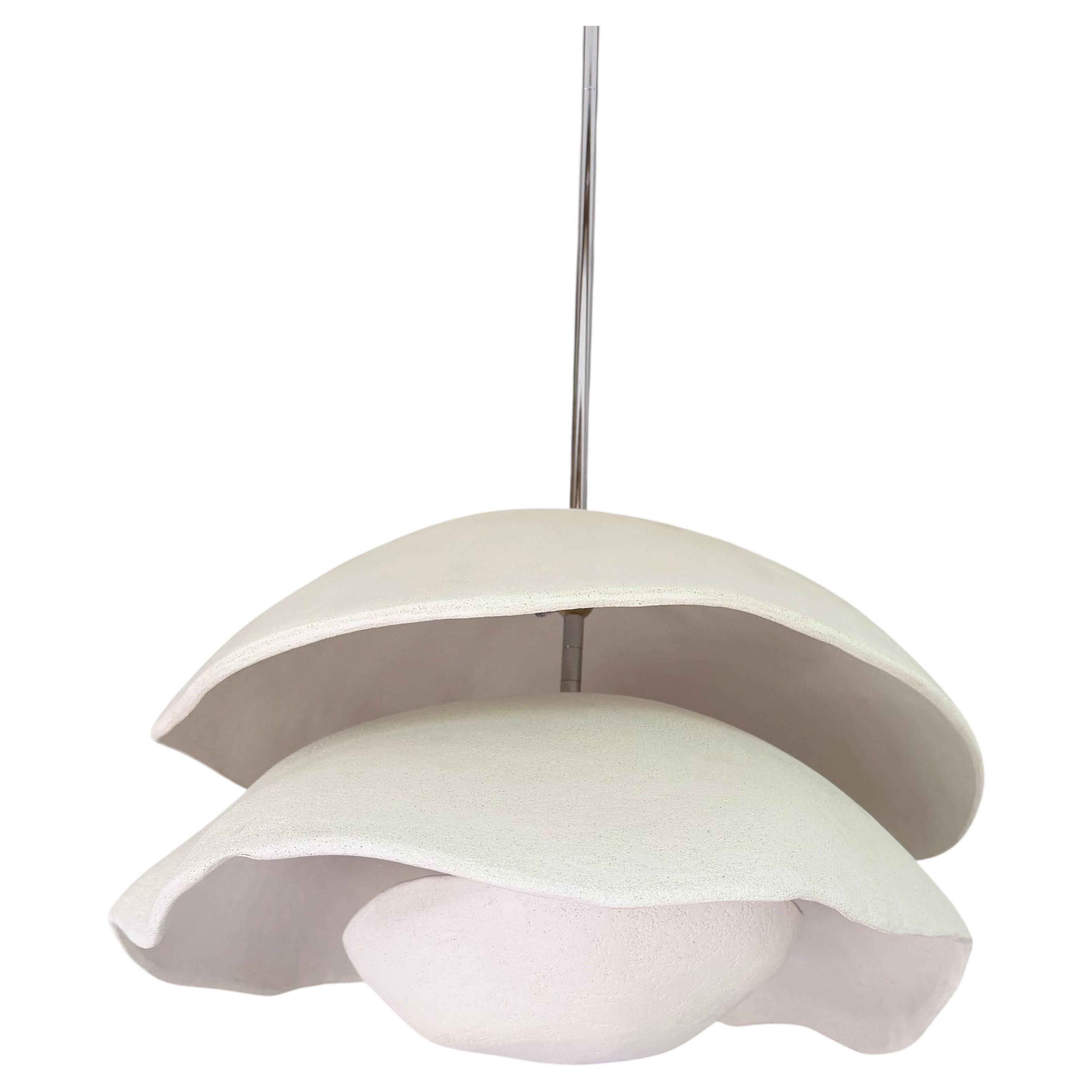 Ceramic pendant light, organic form handbuilt in white stoneware, made to order