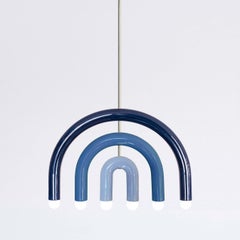 Lampe suspendue en céramique TRN F1 marron, vert, ocre en finition argentée par Pani Jurek