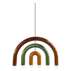Lámpara colgante de cerámica TRN F1 marrón, verde, ocre en acabado plateado de Pani Jurek