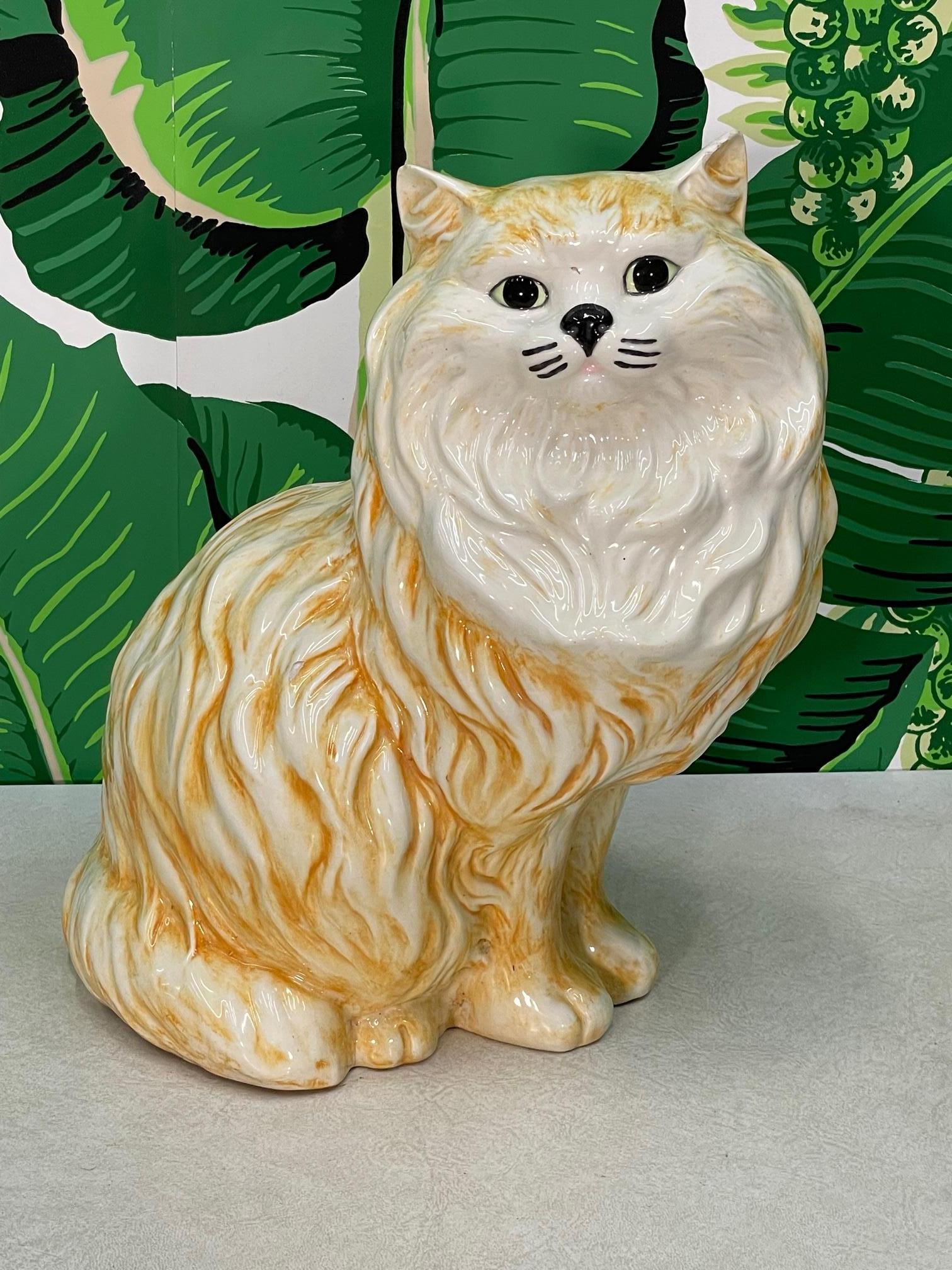 Ceramic Persian Tabby Cat Large Midcentury Figurine For Sale at 1stDibs