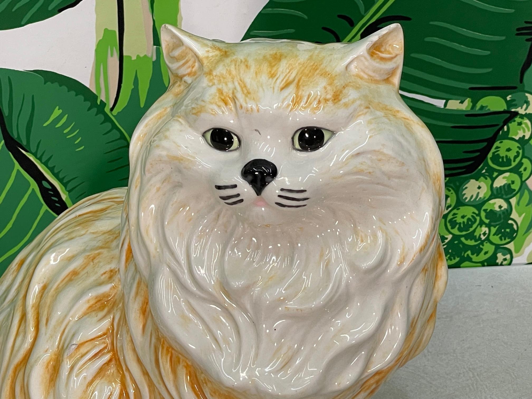 Ceramic Persian Tabby Cat Large Mid Century Figurine In Good Condition For Sale In Jacksonville, FL