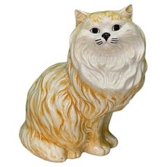 Ceramic Persian Tabby Cat Large Midcentury Figurine