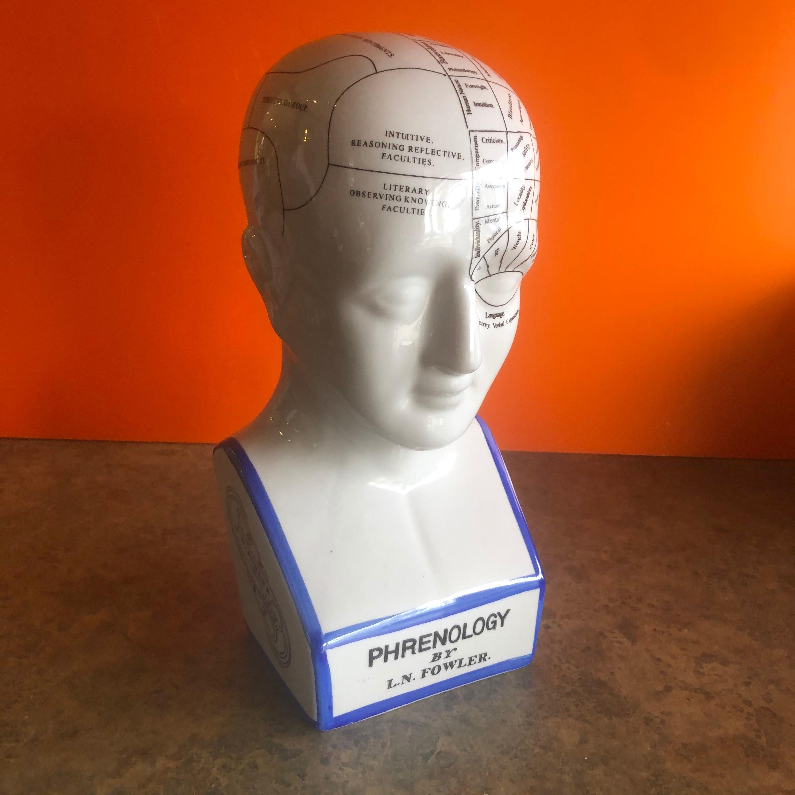 A reproduction ceramic phrenology bust / head by L.N. Fowler, circa 1980s. Amaze your friends by 