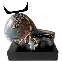 Ceramic Picasso Style Spanish Modernist Abstract Bull Sculpture