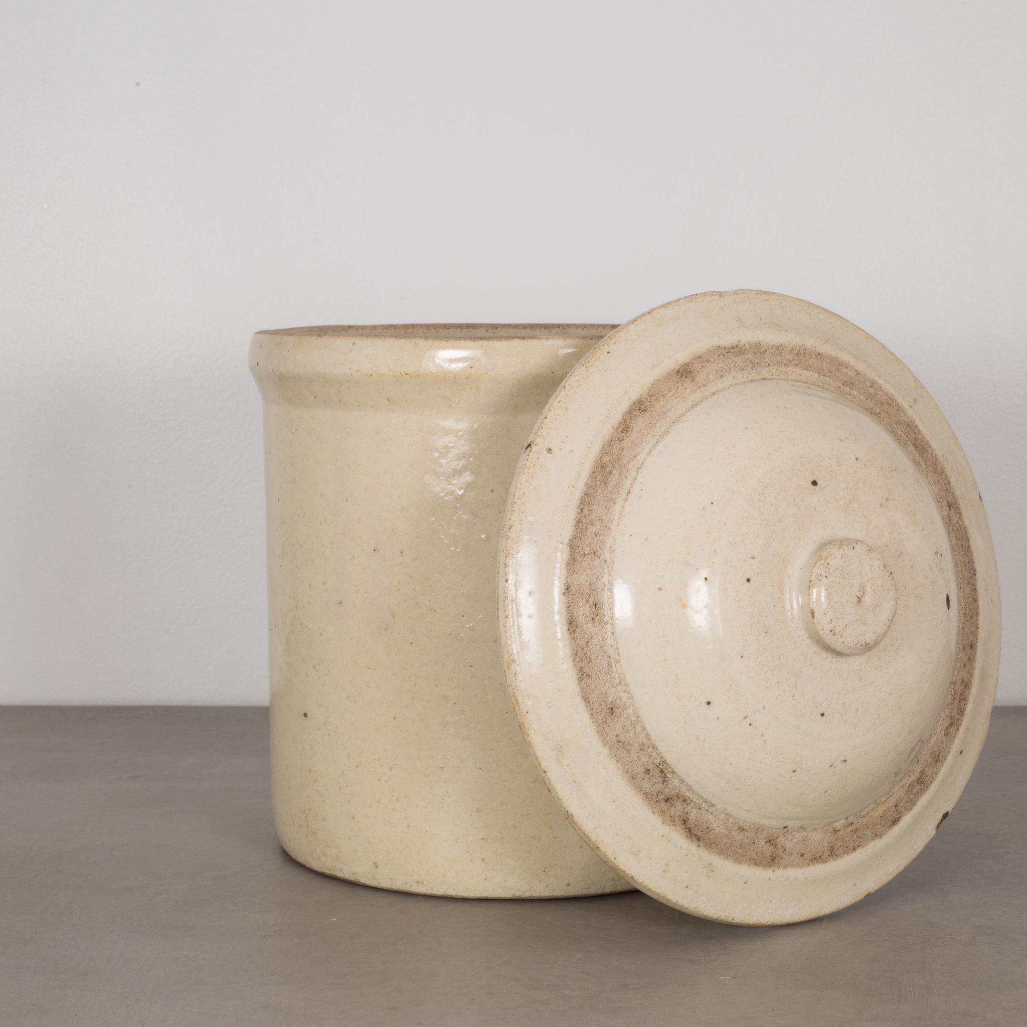 About

This is an original commercial pickling crock with a lid. The manufacturer is unknown, possibly USA. The piece has retained its original finish and is in excellent condition with appropriate patina for its age. 

 Creator: Unknown