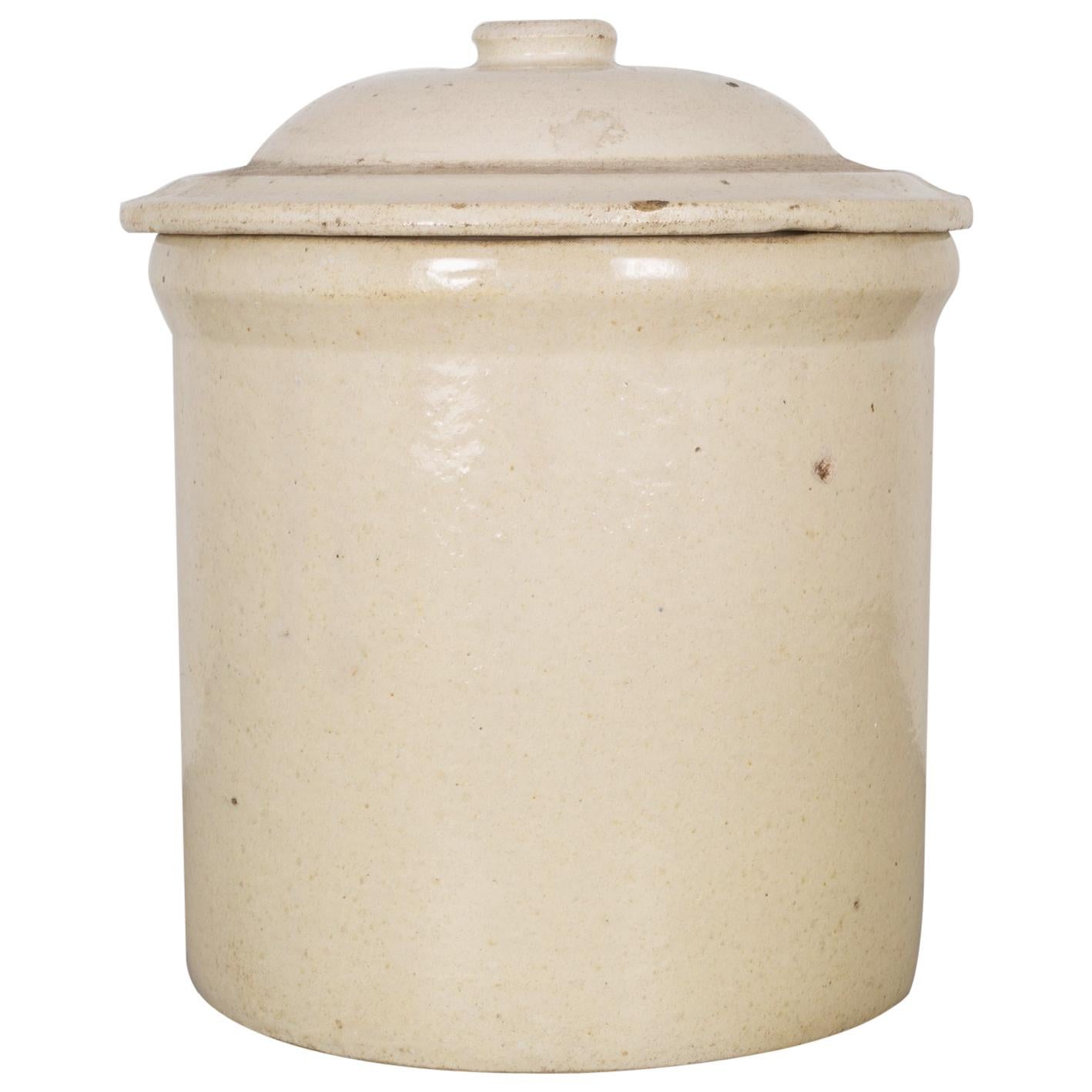 Ceramic Pickling Crock Unmarked with Lid, circa 1910