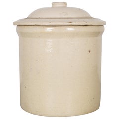 Antique Ceramic Pickling Crock Unmarked with Lid, circa 1910