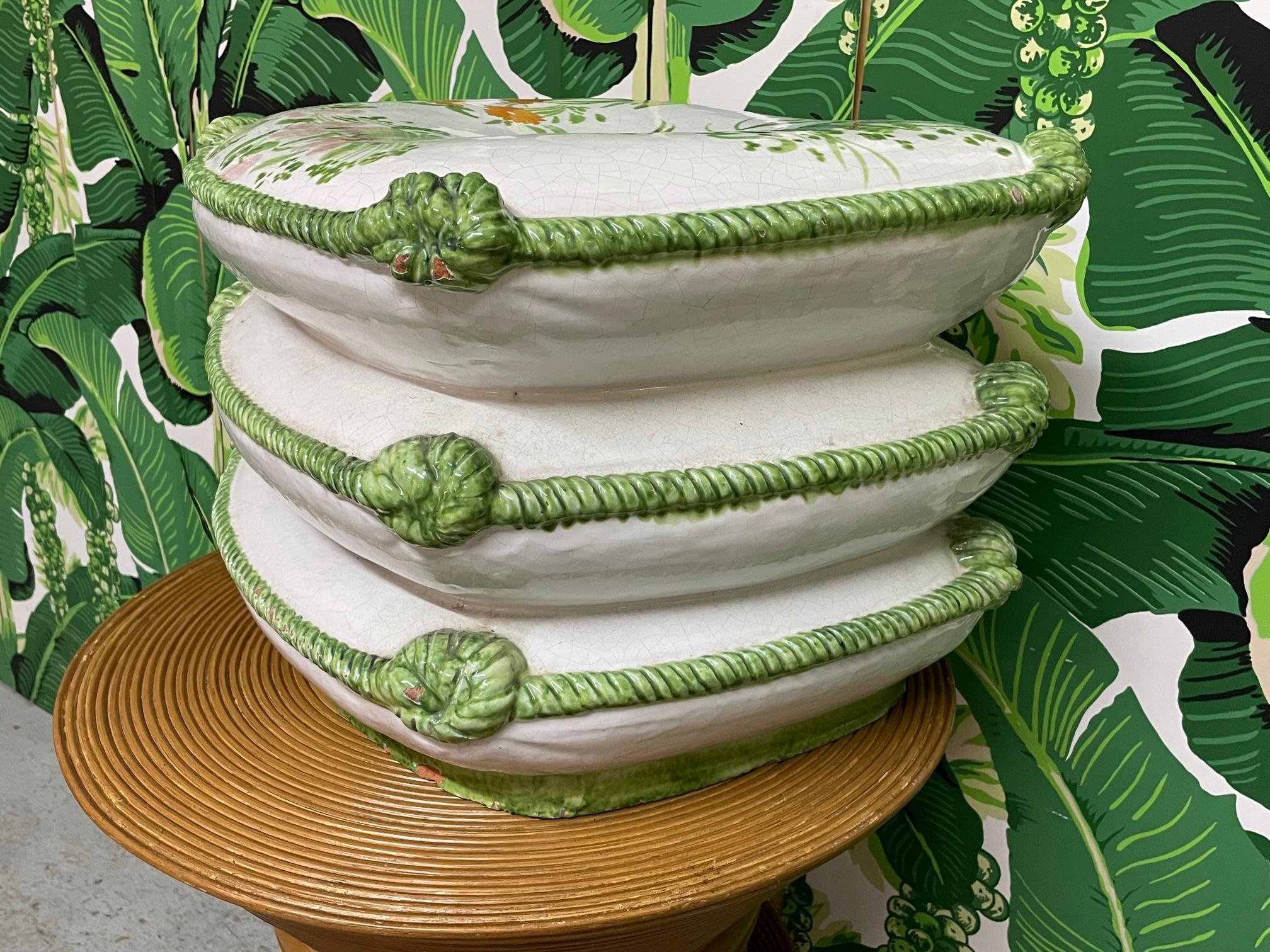 Hollywood Regency Ceramic Pillow Stack Stool or Garden Seat