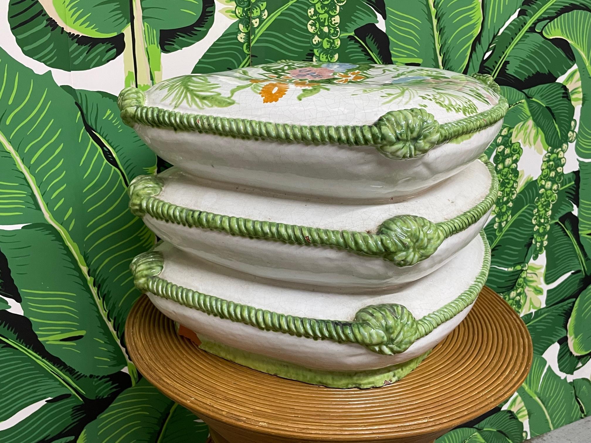 Italian Ceramic Pillow Stack Stool or Garden Seat