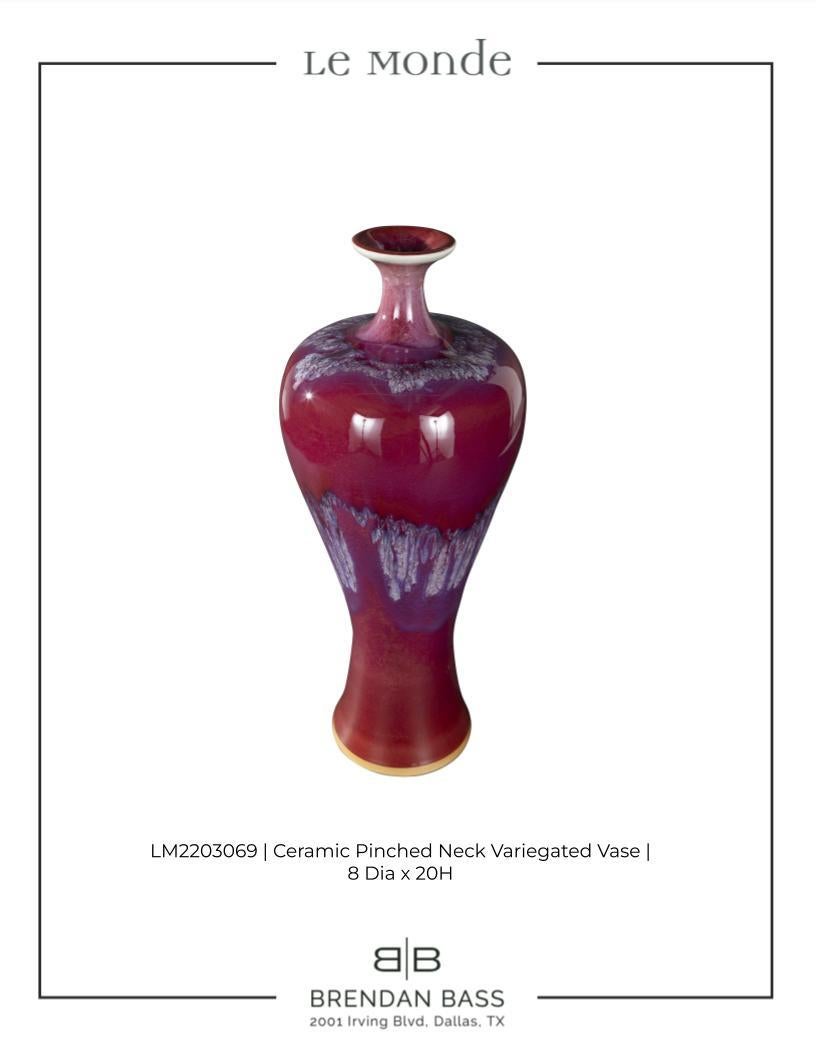 Mid-20th Century Ceramic Pinched Neck Variegated Vase in Ox-blood and Pink Drip Glaze For Sale