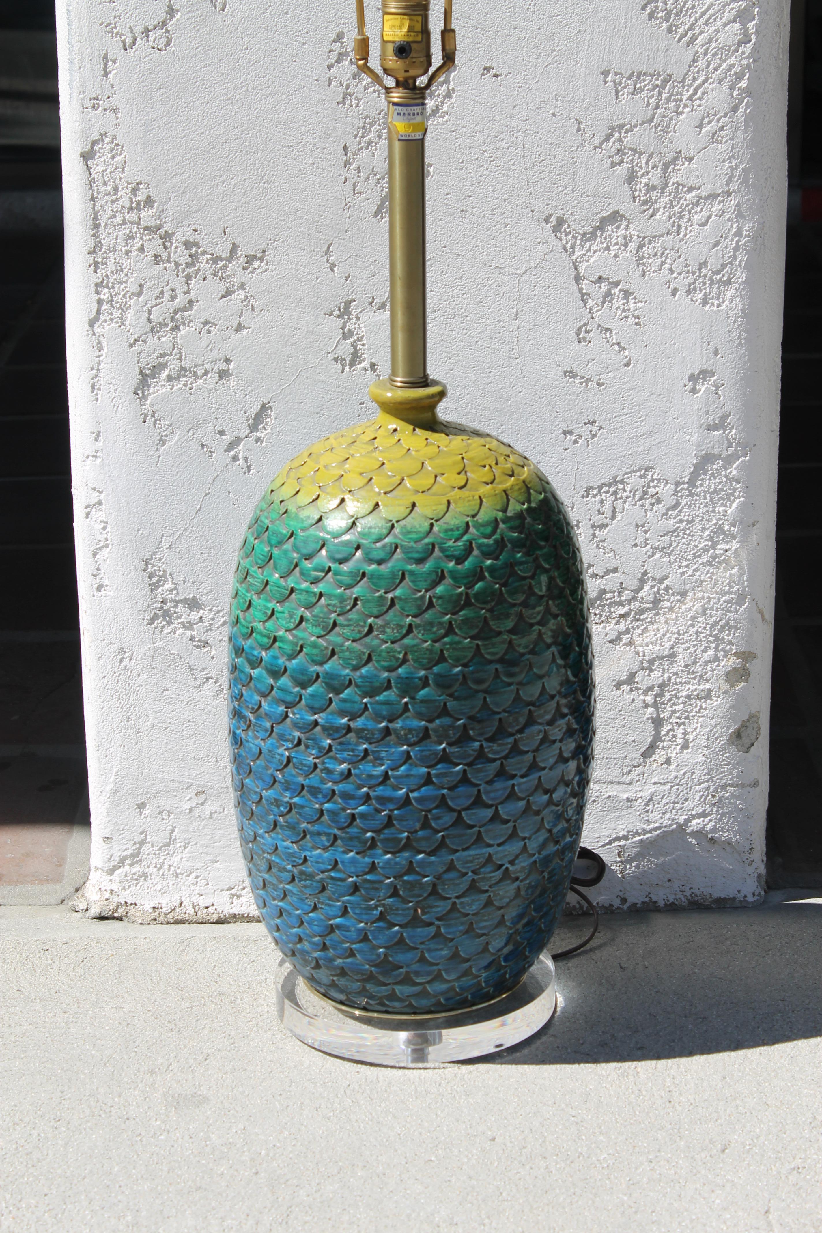 Mid-Century Modern Ceramic Pineapple Lamp by Marbro Lamp Company