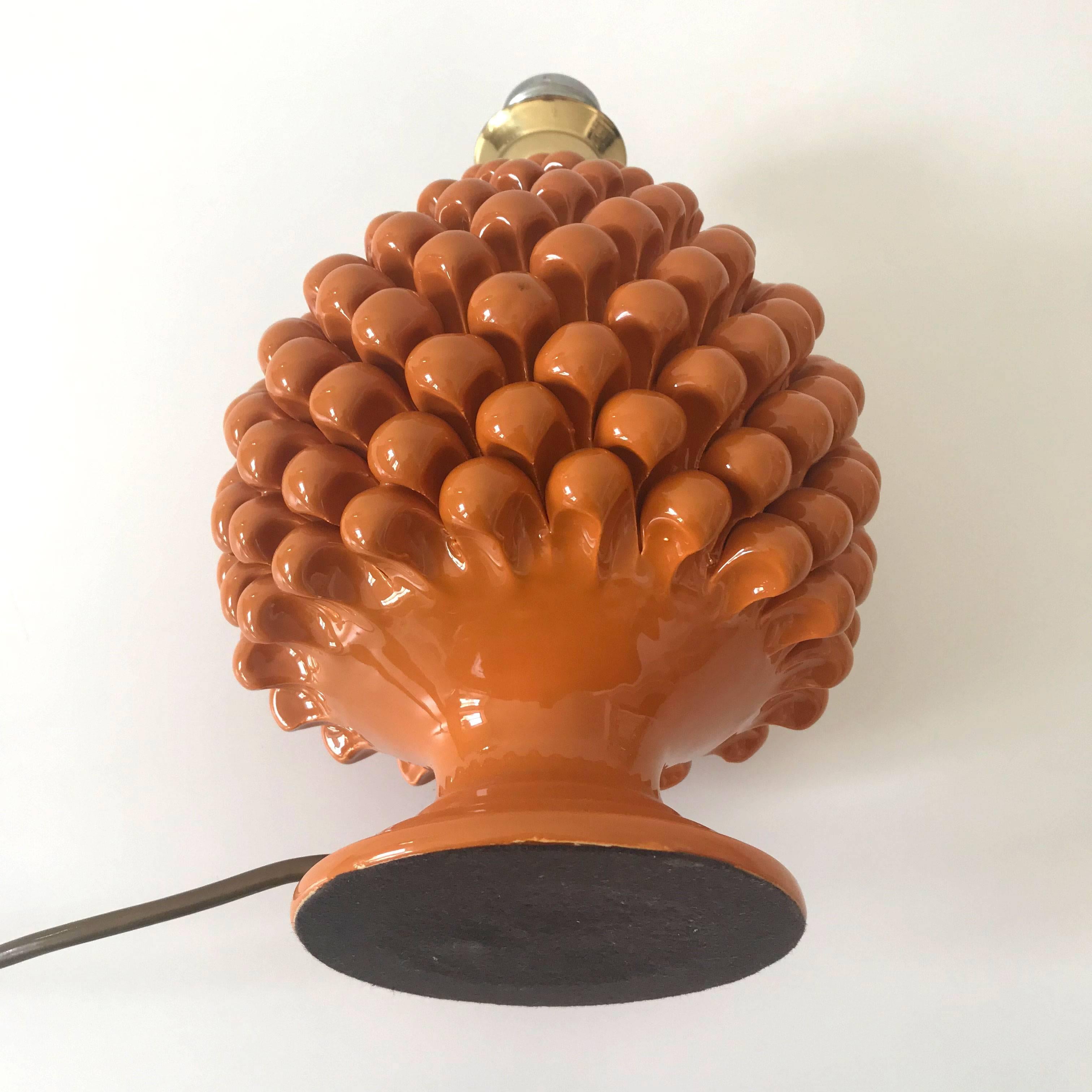 Fabric Mid Century Ceramic Pineapple Table Lamp by Marcello Fantoni (attr.) Italy 1970s For Sale