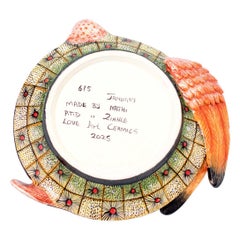 Ceramic pink Flamingo green Zulu pattern coin dish, hand made in South Africa