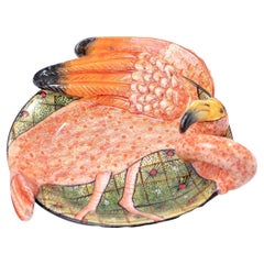 Ceramic pink Flamingo green Zulu pattern coin dish, hand made in South Africa