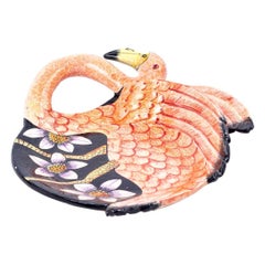 Ceramic pink Flamingo over black coin dish, hand made in South Africa