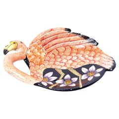 Ceramic pink Flamingo over black coin dish, hand made in South Africa