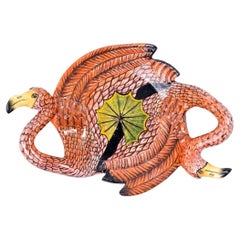 Piatto portamonete in ceramica con fenicotteri rosa, realizzato a mano in Sudafrica