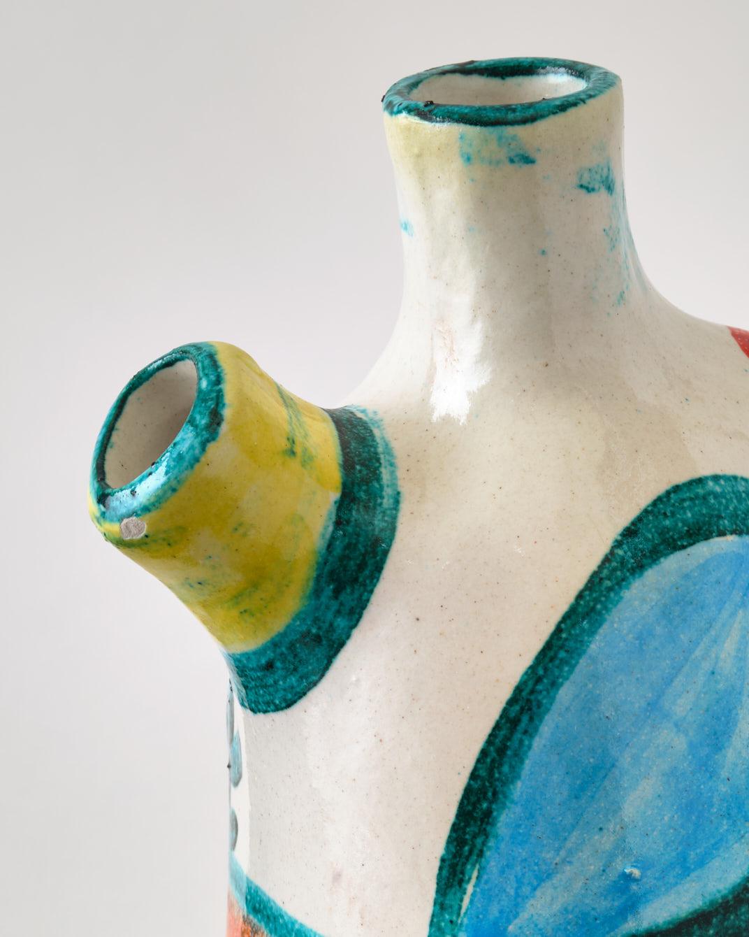 Keramikkrug von DeSimone, Dekorative Vase, um 1960, Italien, Rot, Grün & Gelb im Angebot 3