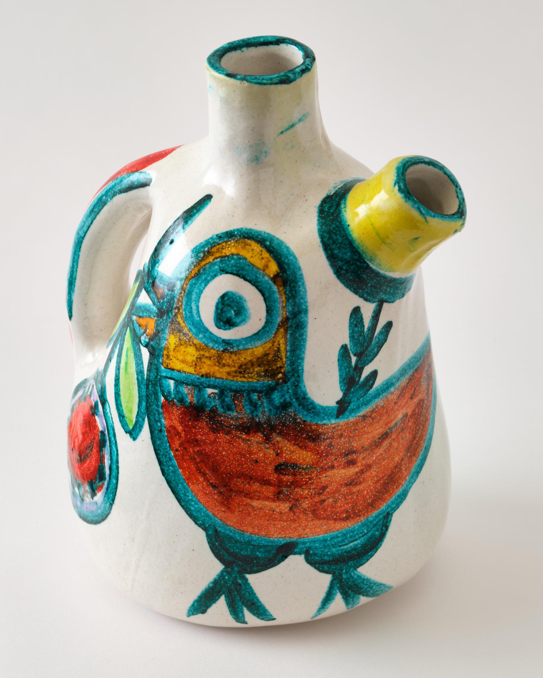 Keramikkrug von DeSimone, Dekorative Vase, um 1960, Italien, Rot, Grün & Gelb im Angebot 7