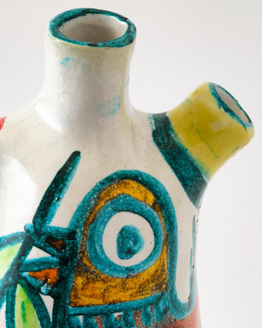 Keramikkrug von DeSimone, Dekorative Vase, um 1960, Italien, Rot, Grün & Gelb (Moderne der Mitte des Jahrhunderts) im Angebot