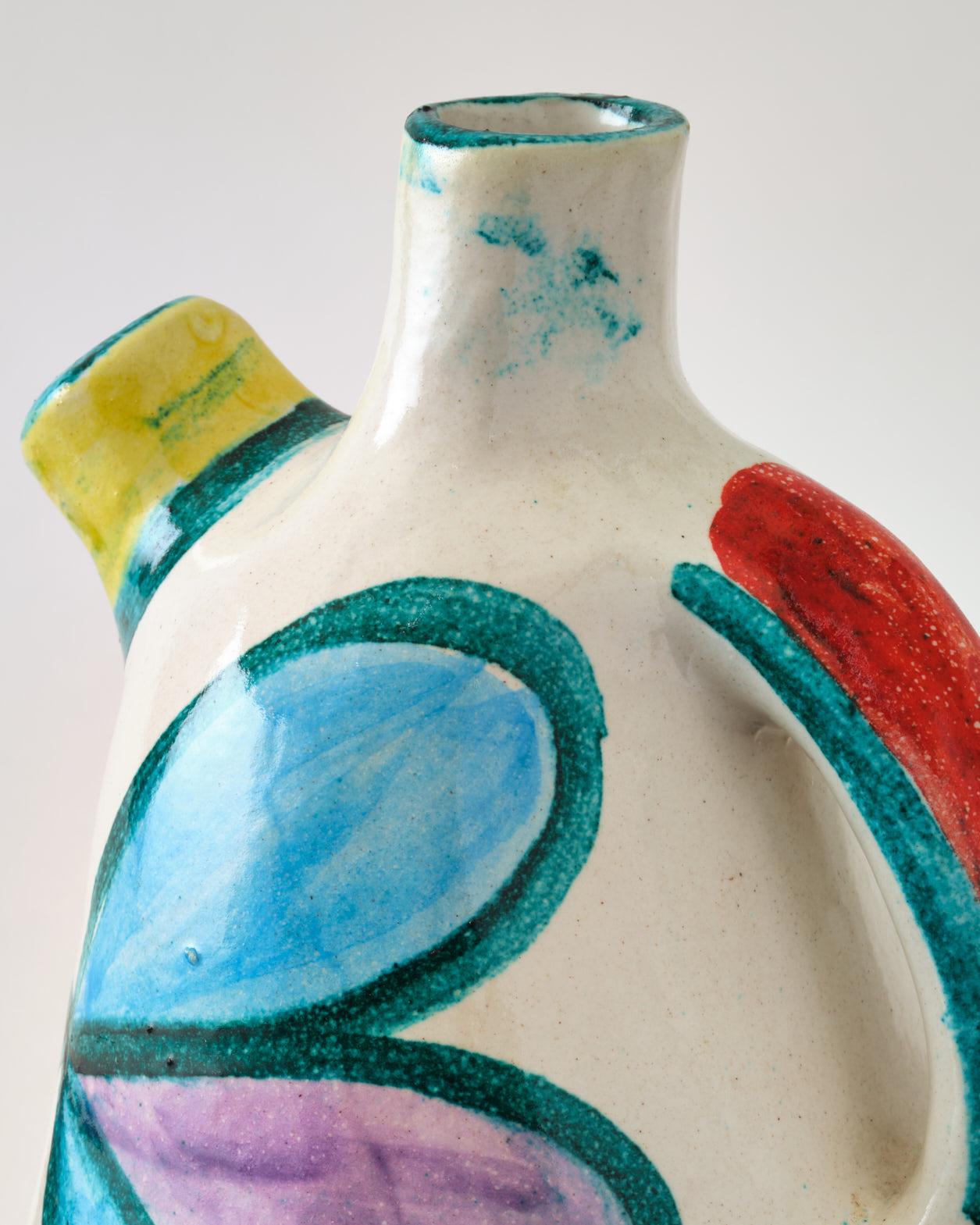 Keramikkrug von DeSimone, Dekorative Vase, um 1960, Italien, Rot, Grün & Gelb (Mitte des 20. Jahrhunderts) im Angebot
